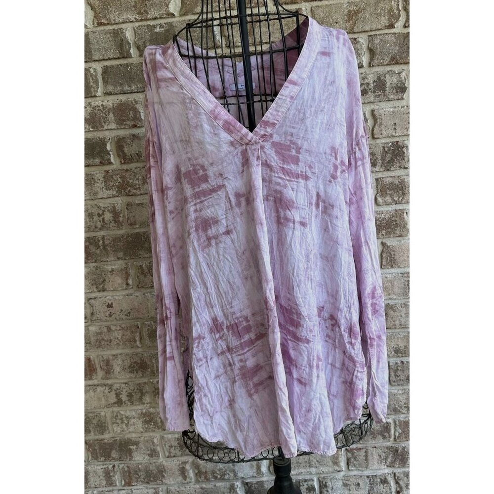 H Halston Tie Dye Tunic Top Sz 1X?  Lilac Swimsuit Cover Up Dress Roll T…
